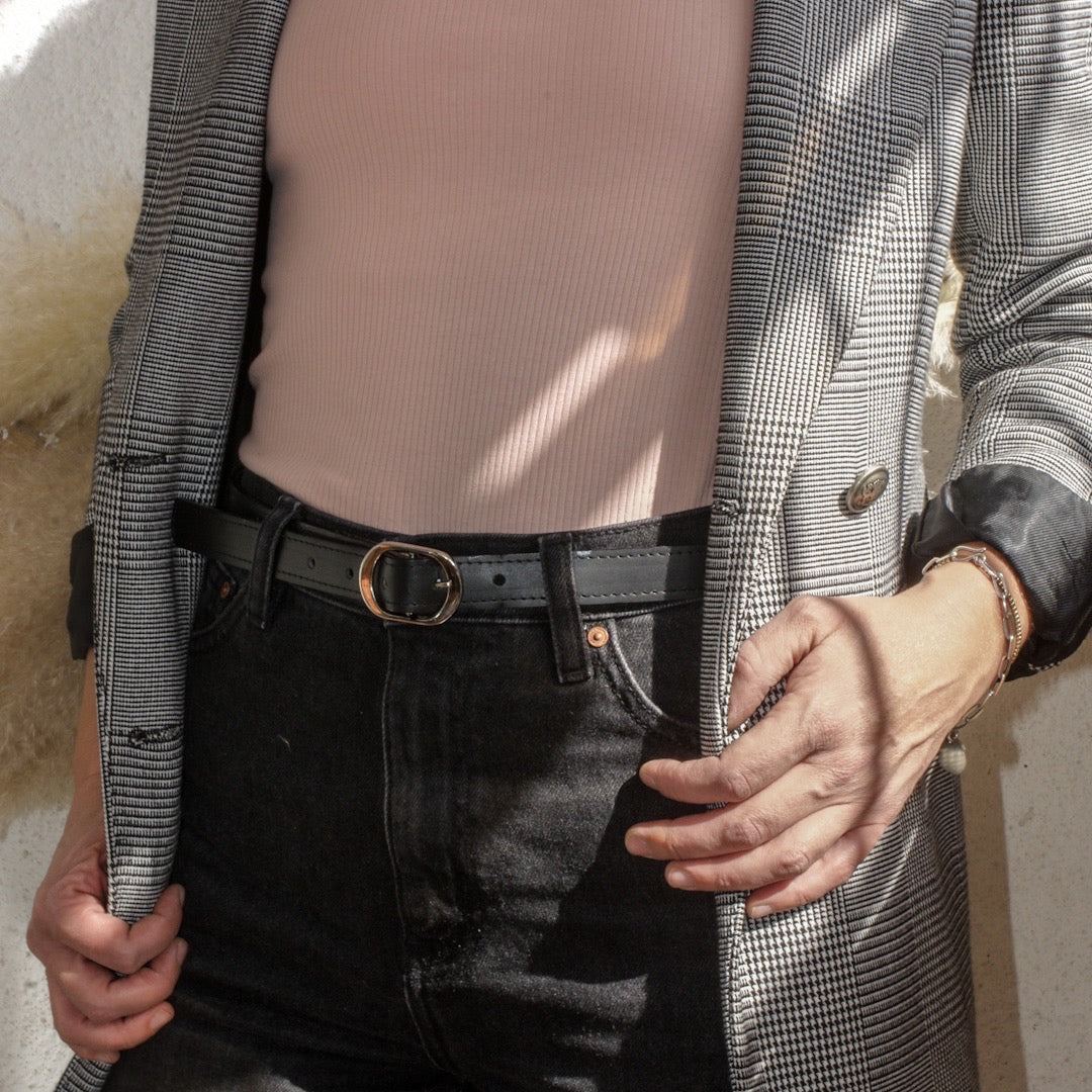 Cinturón Negro Hebilla Plata